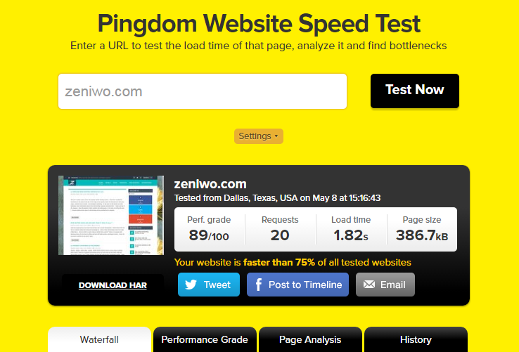 Pingdom provides simple and detailed reports of website speed and performance test 